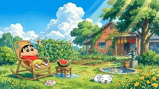 小新和小白的悠闲夏日 动态壁纸 | 作者：与李无瓜