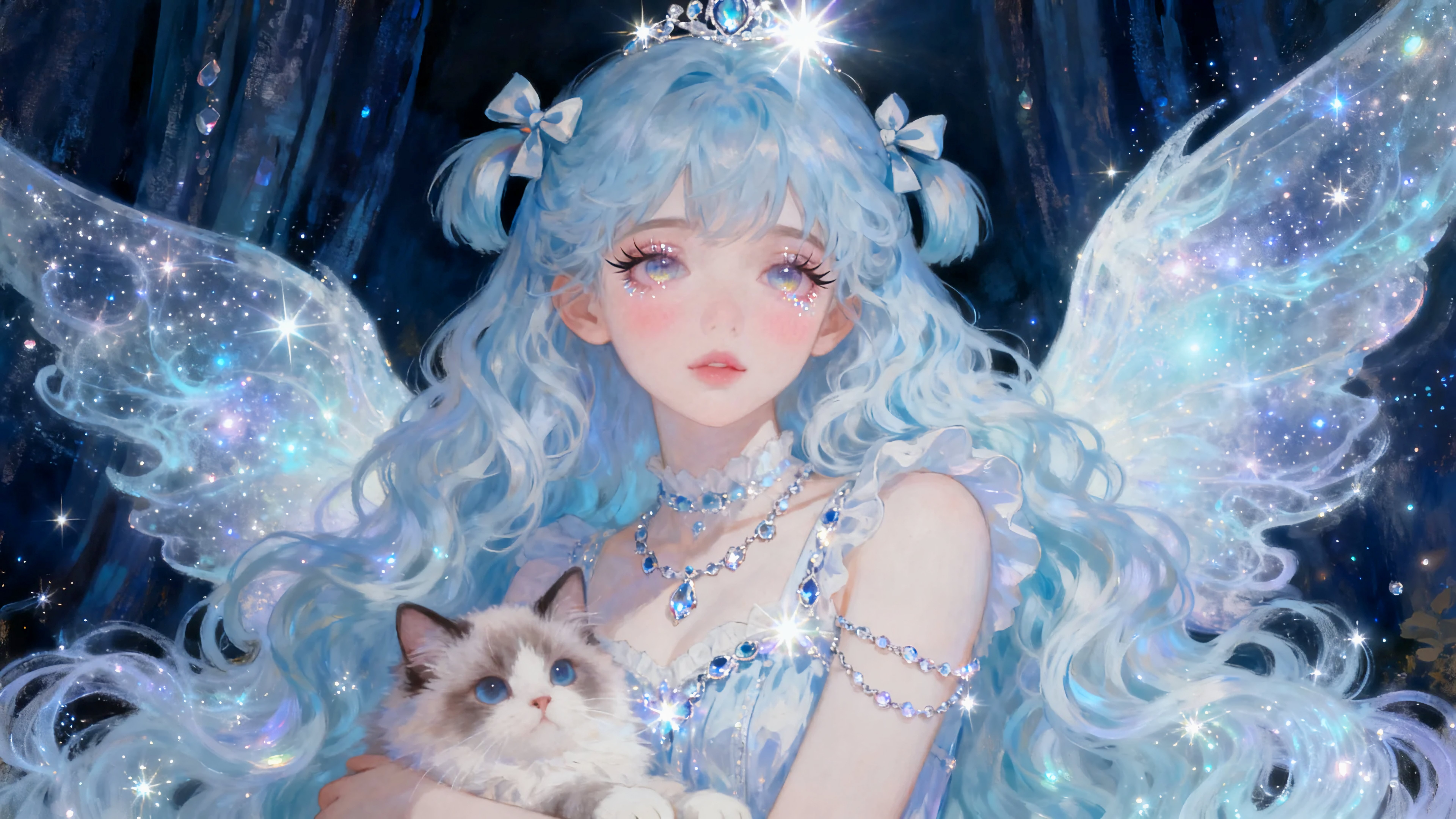 蓝发少女和猫咪