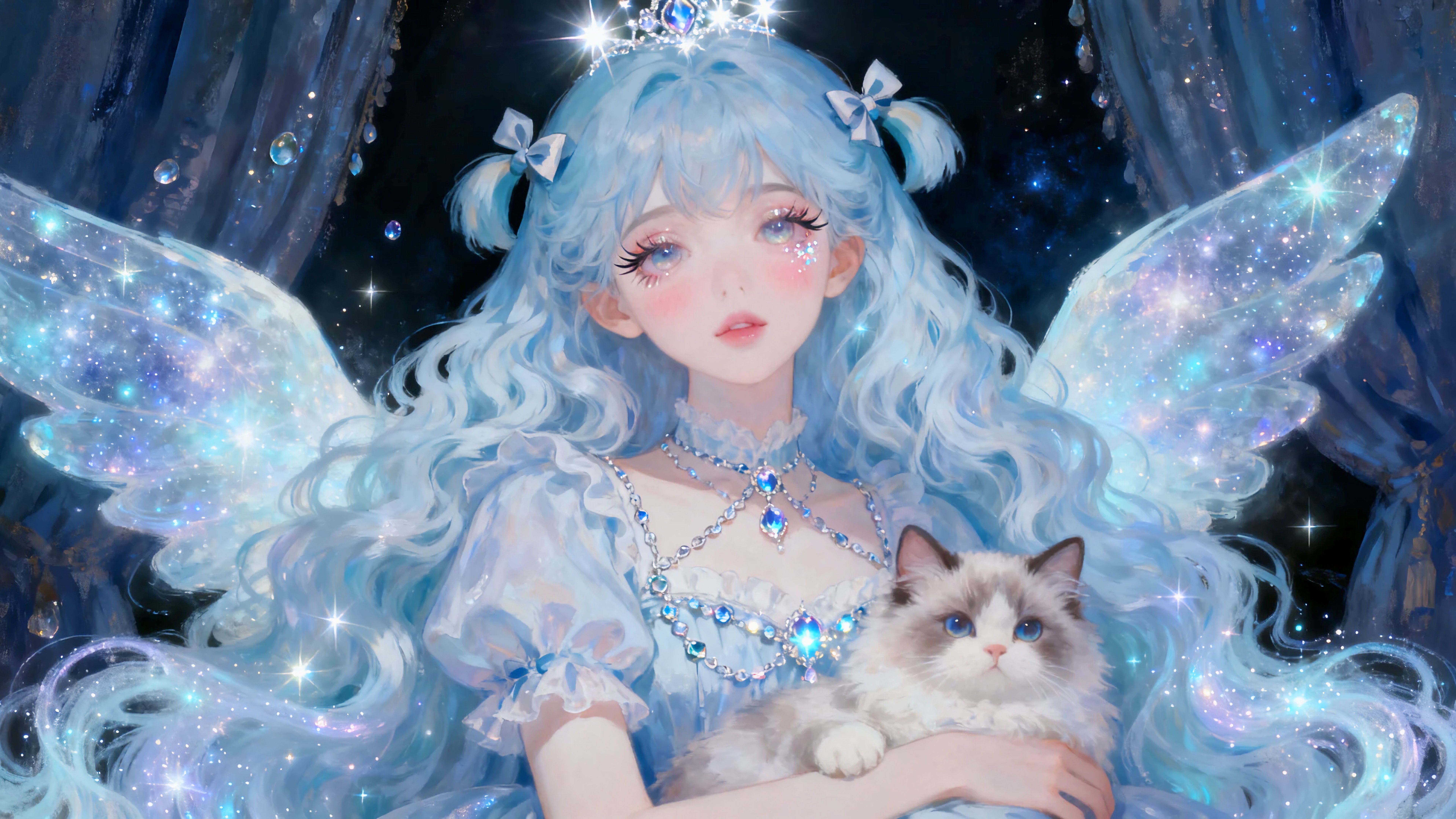 蓝发少女和猫咪