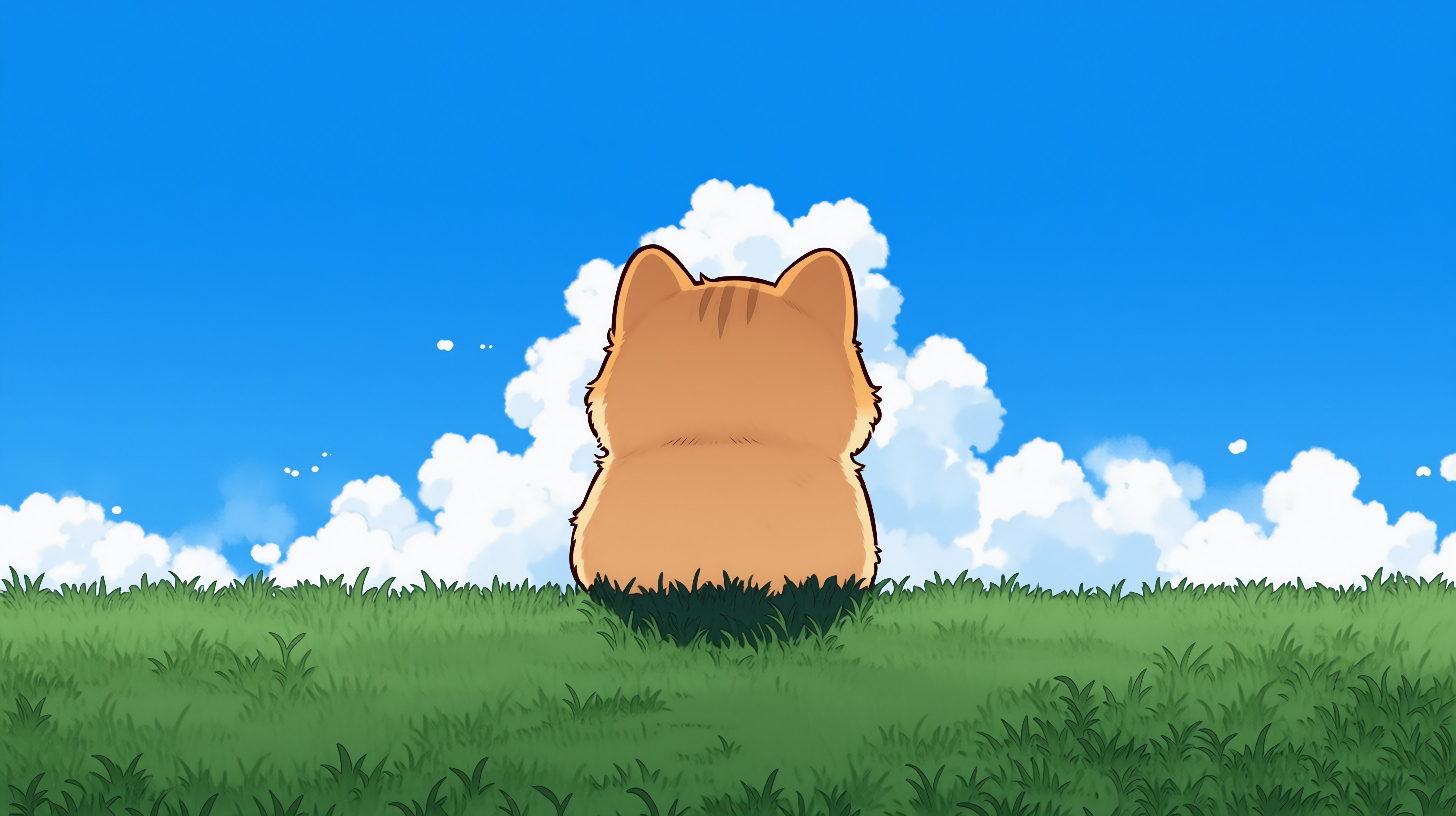 蓝天白云草地橘猫