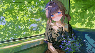 春绿车窗少女