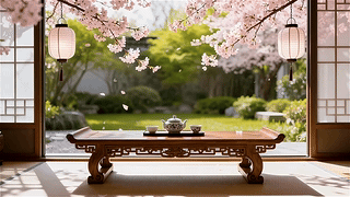 古风庭院花枝