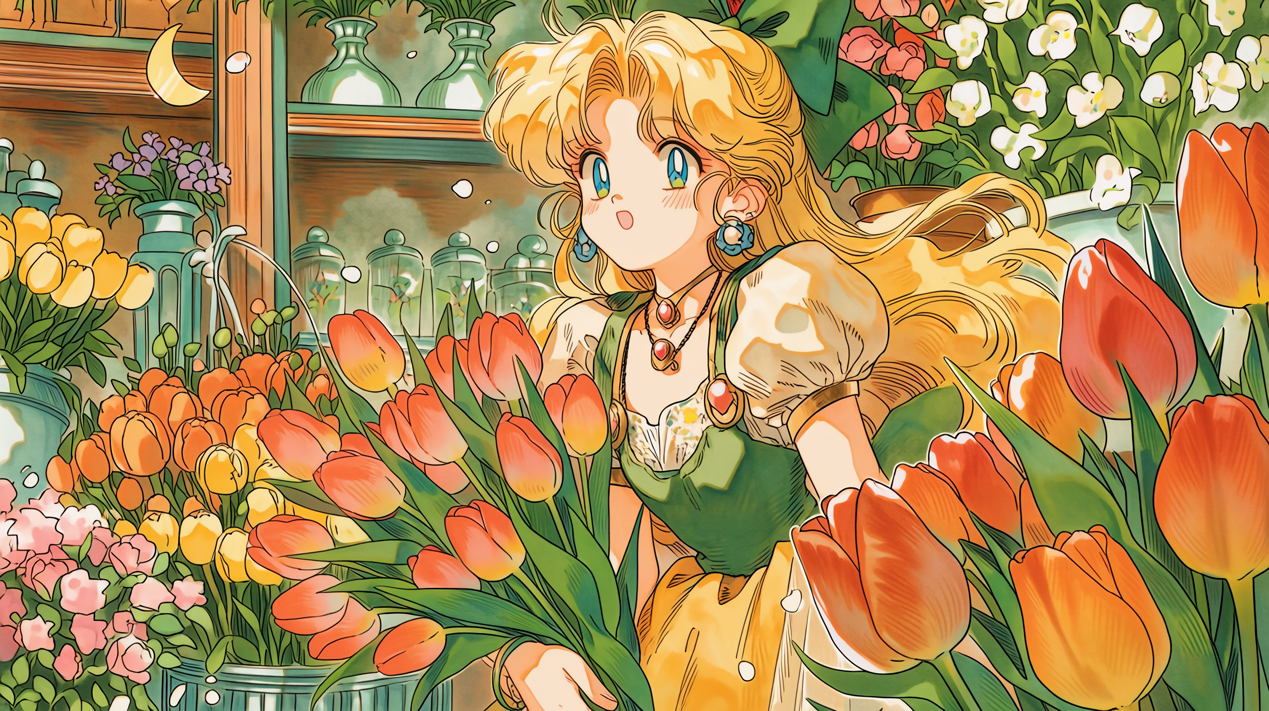 花店郁金香少女