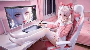 胡桃电脑前画画4K 动态壁纸 | 作者：仙仙