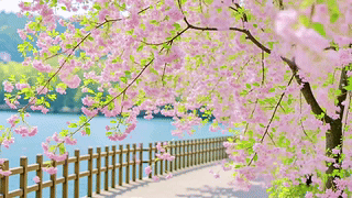 春日步道湖畔樱落