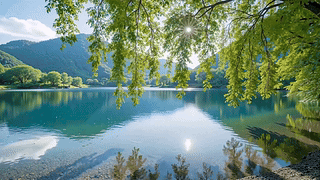春日湖山柳影