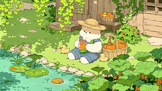 池塘边的农夫小熊