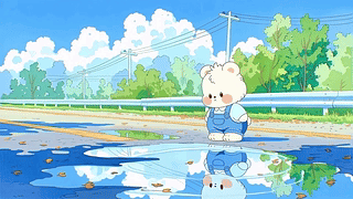 踩着水洼的呆萌小熊