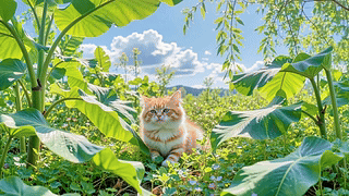 晴天丛林橘猫风景