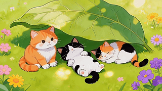 可爱嗲梦草地猫咪