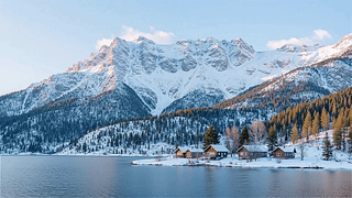 雪山湖泊乡村