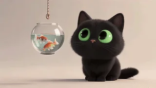 调皮可爱小黑猫
