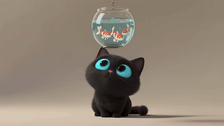 可爱小黑猫的鱼缸