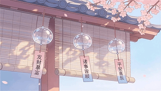 落樱檐角风铃
