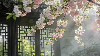 清新古风护眼庭院花枝