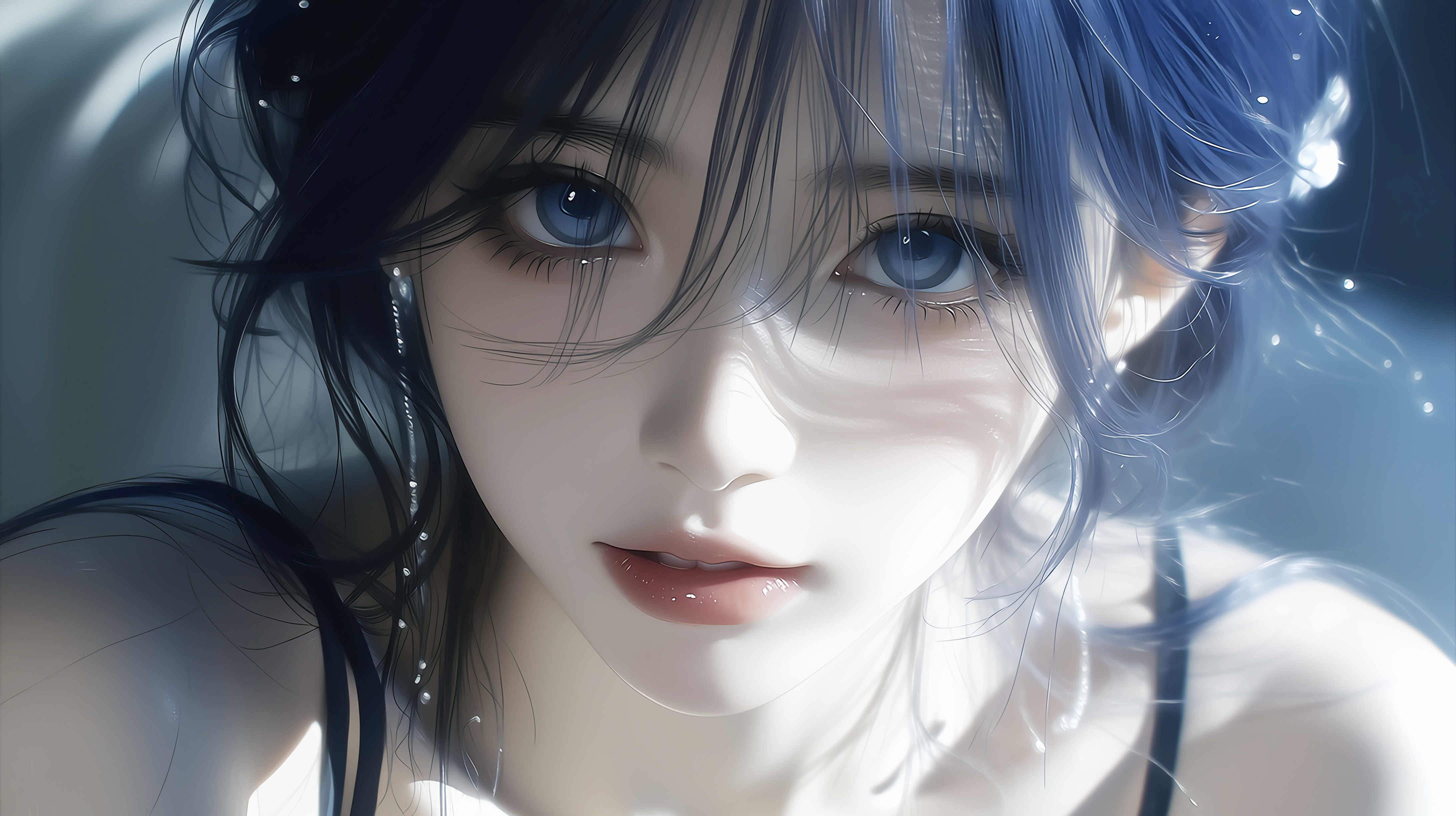 蓝发少女插画