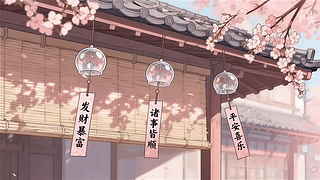 清新街角落樱风铃