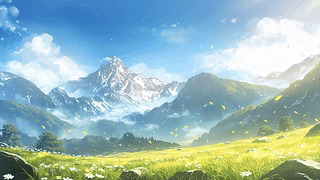 白云树木草地
