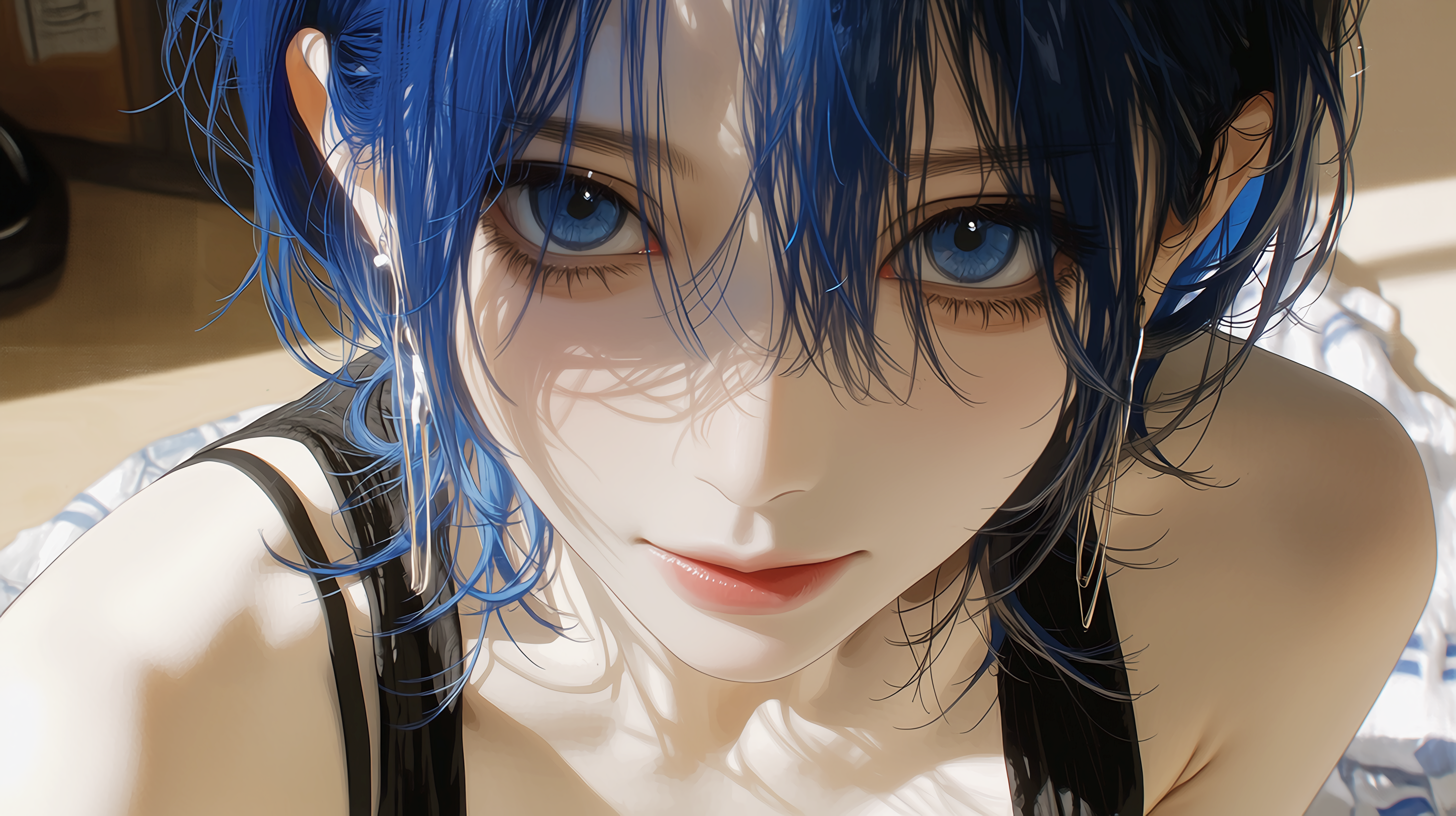 蓝发少女插画