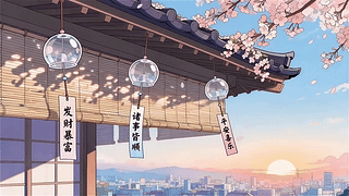 小清新城市一角祝福风铃