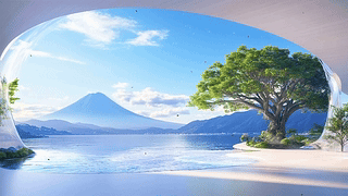 护眼白云树木河流