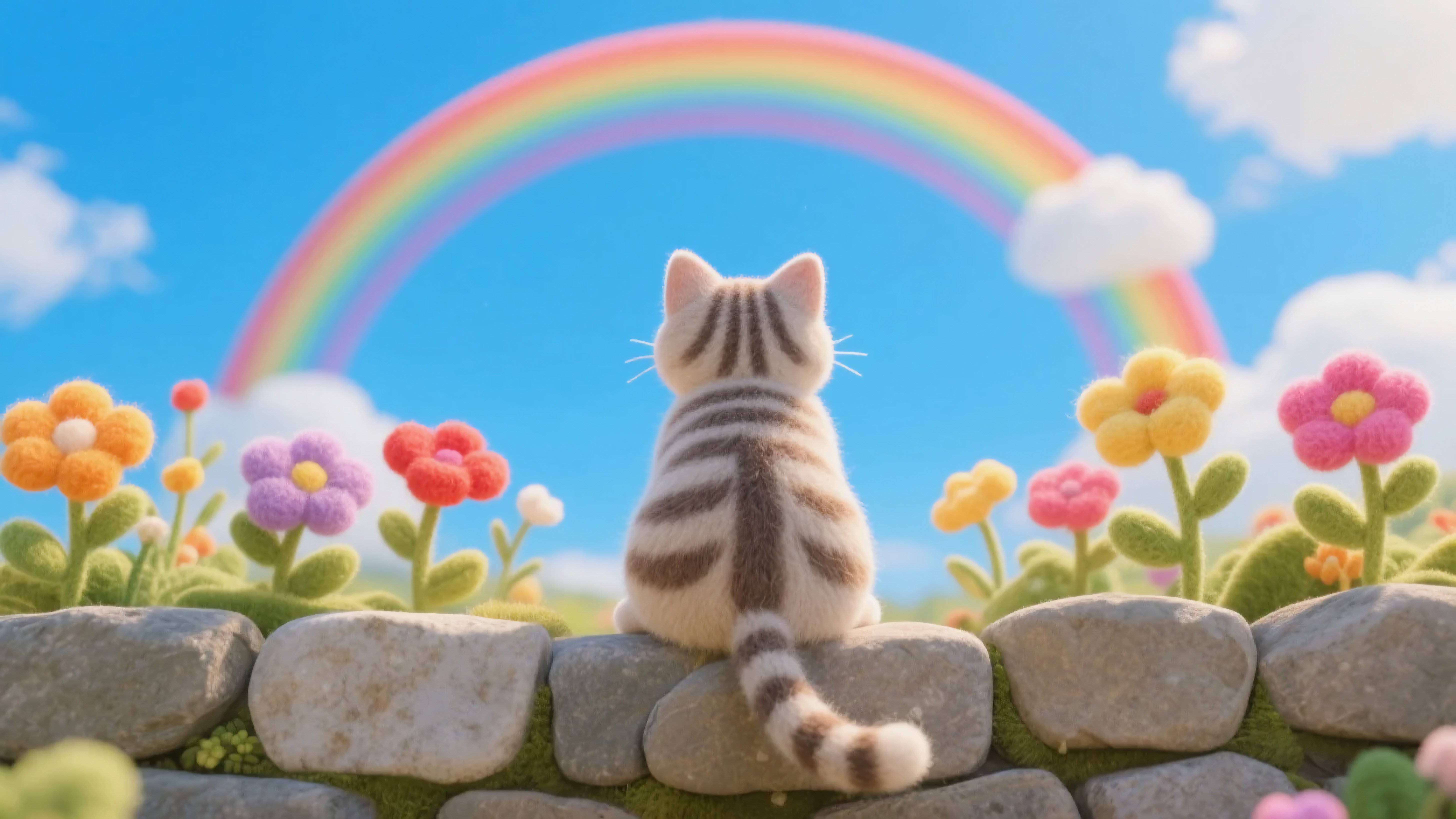 蓝天白云彩虹花花猫咪