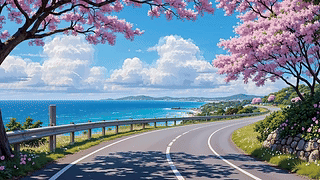 唯美樱花海景公路