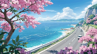 清新樱花海景公路