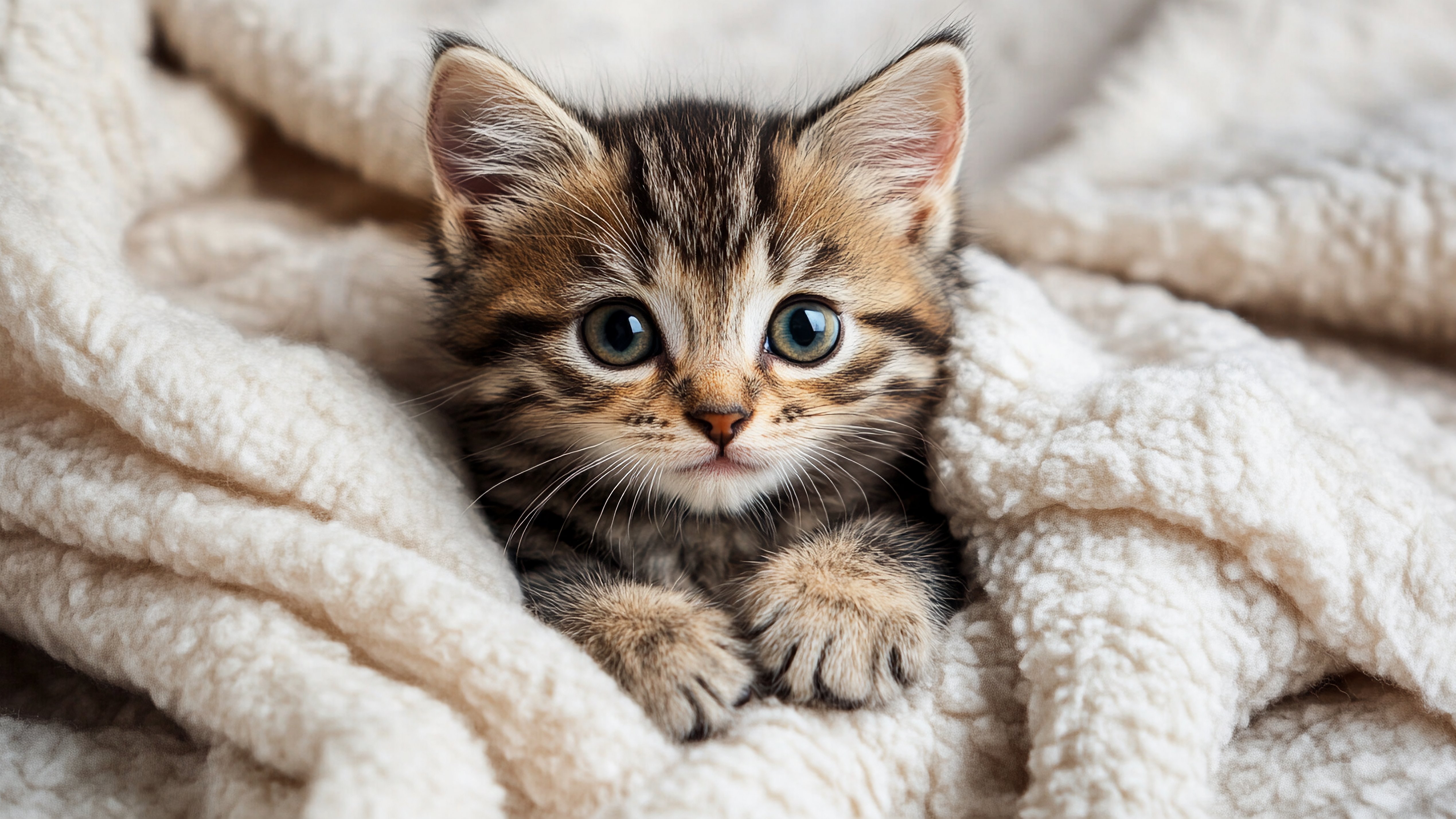 毛毯上的可爱狸花猫