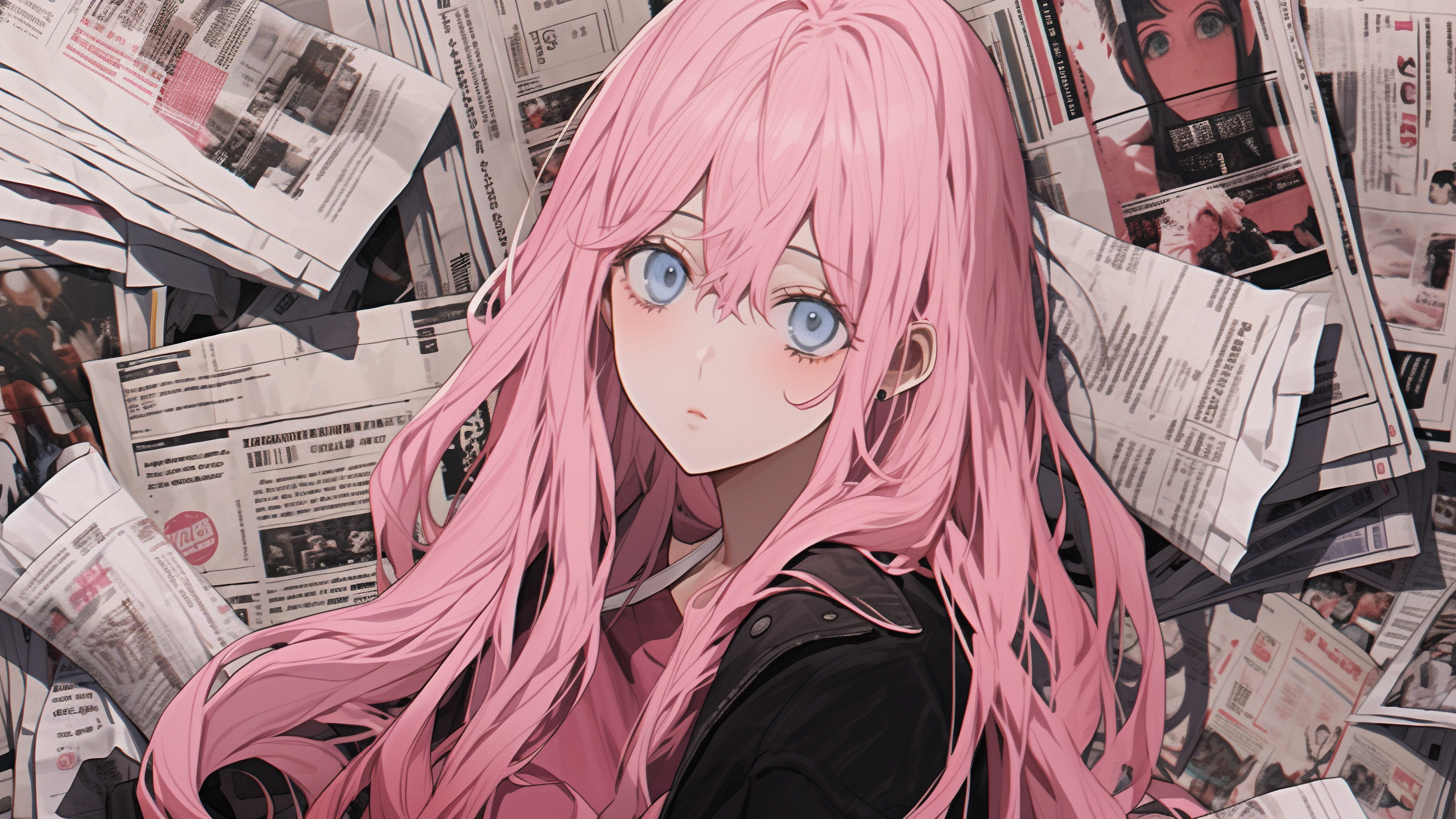 粉发少女插画