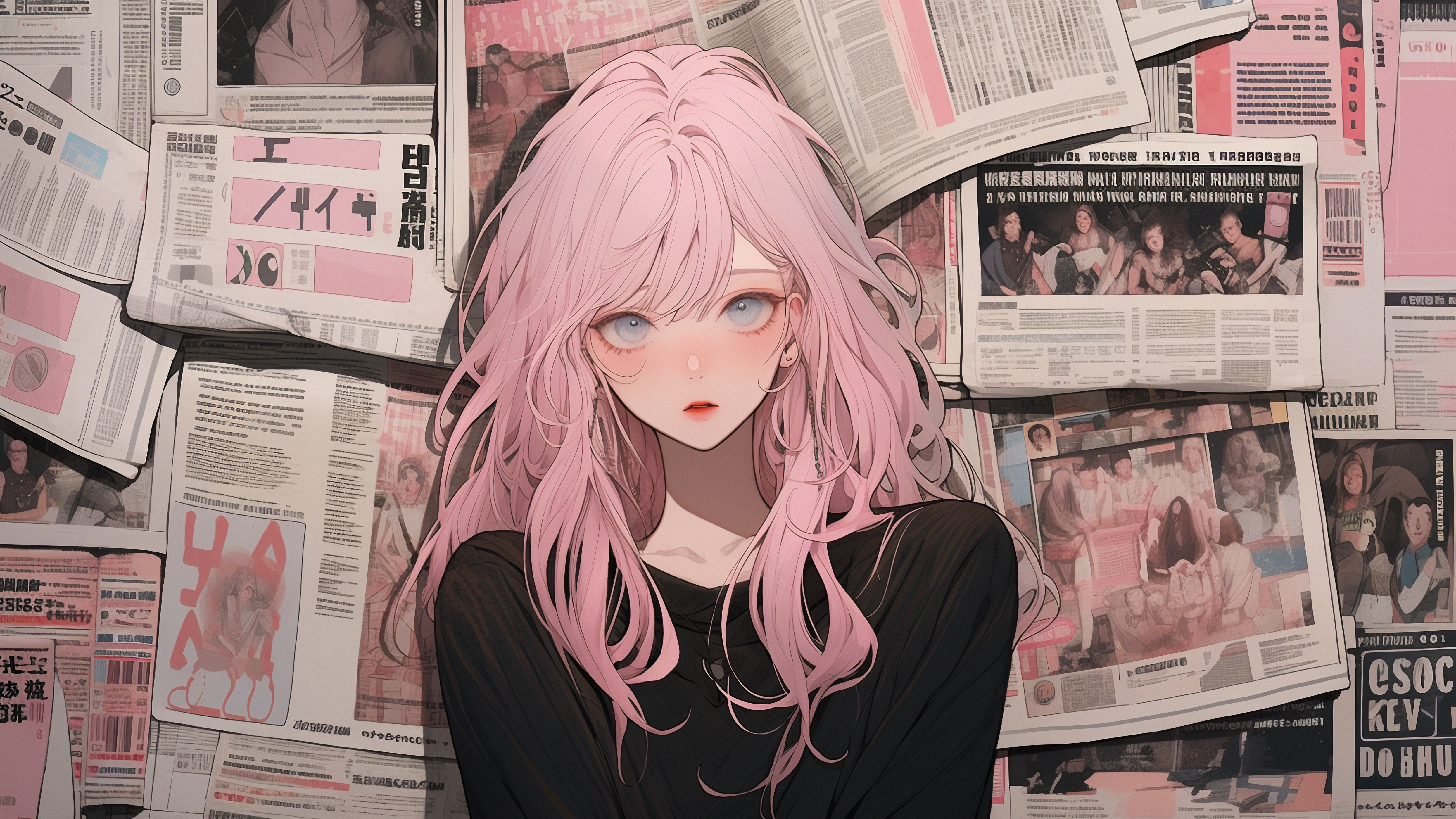 粉发动漫插画少女