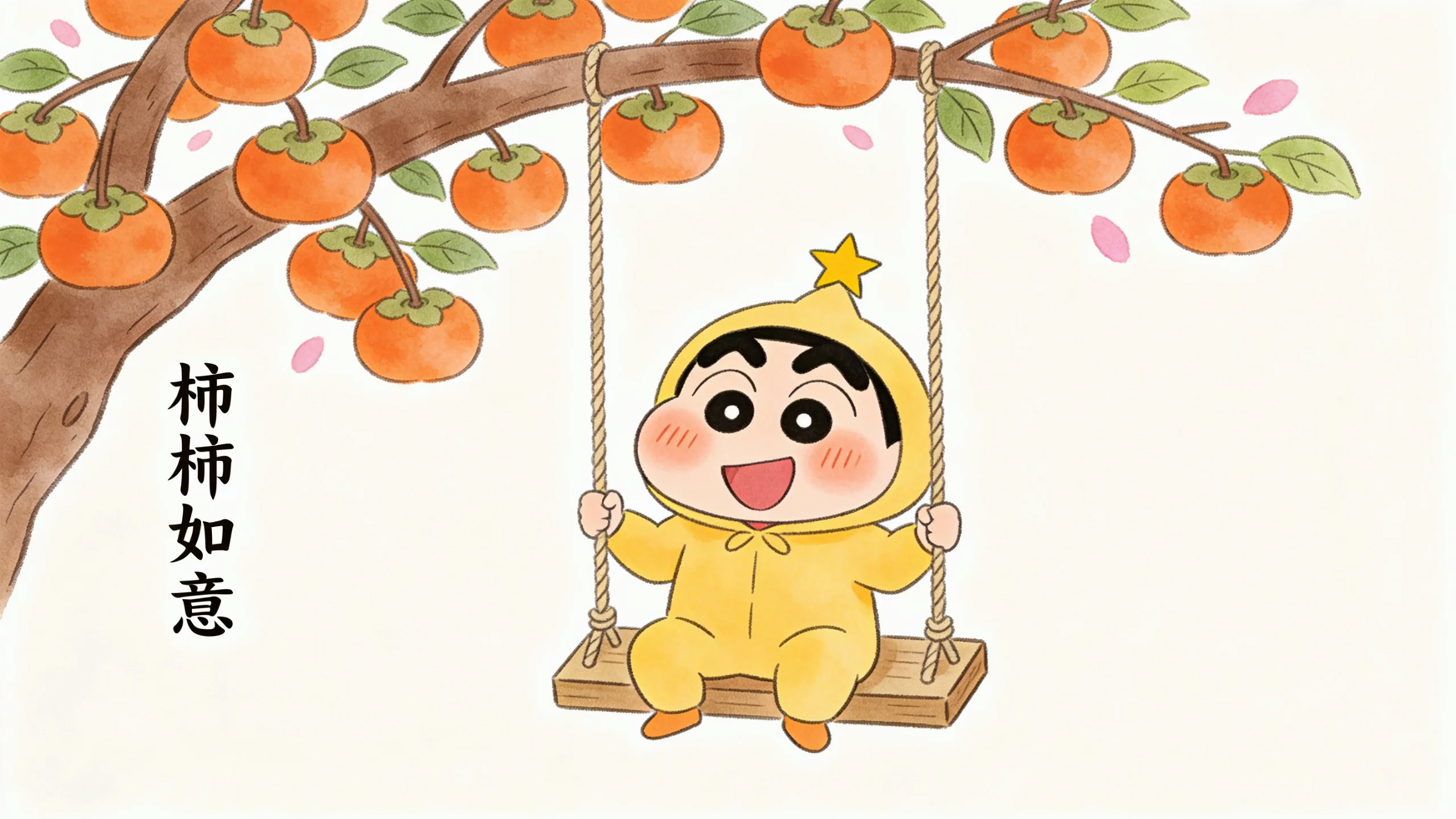 柿子树荡秋千的小新