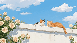 围墙上的猫咪