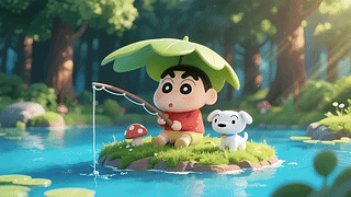 可爱悠闲垂钓小新