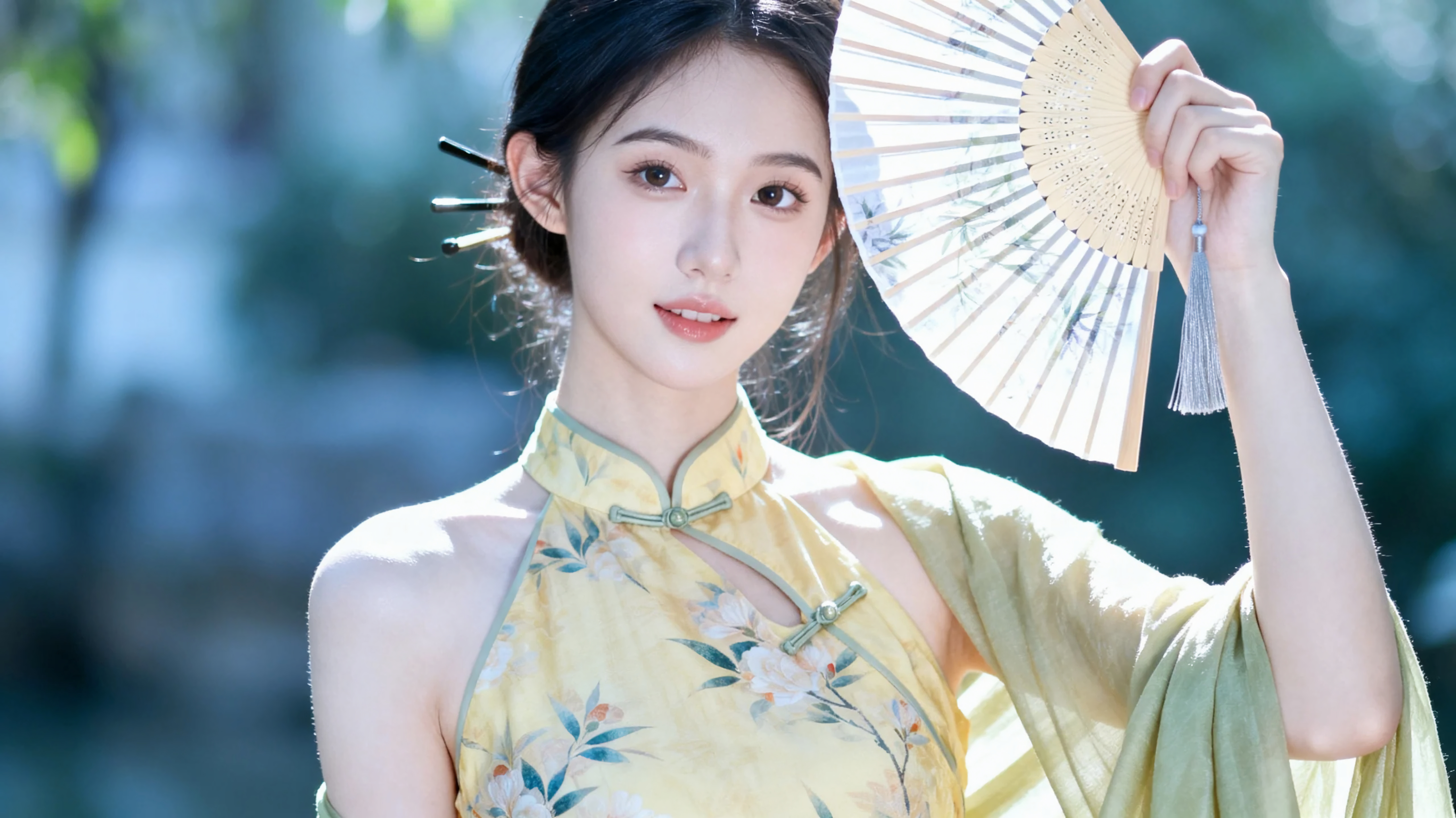黄旗袍气质美女
