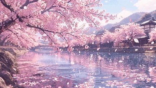 河边的樱花树 动态壁纸 | 作者：朝希