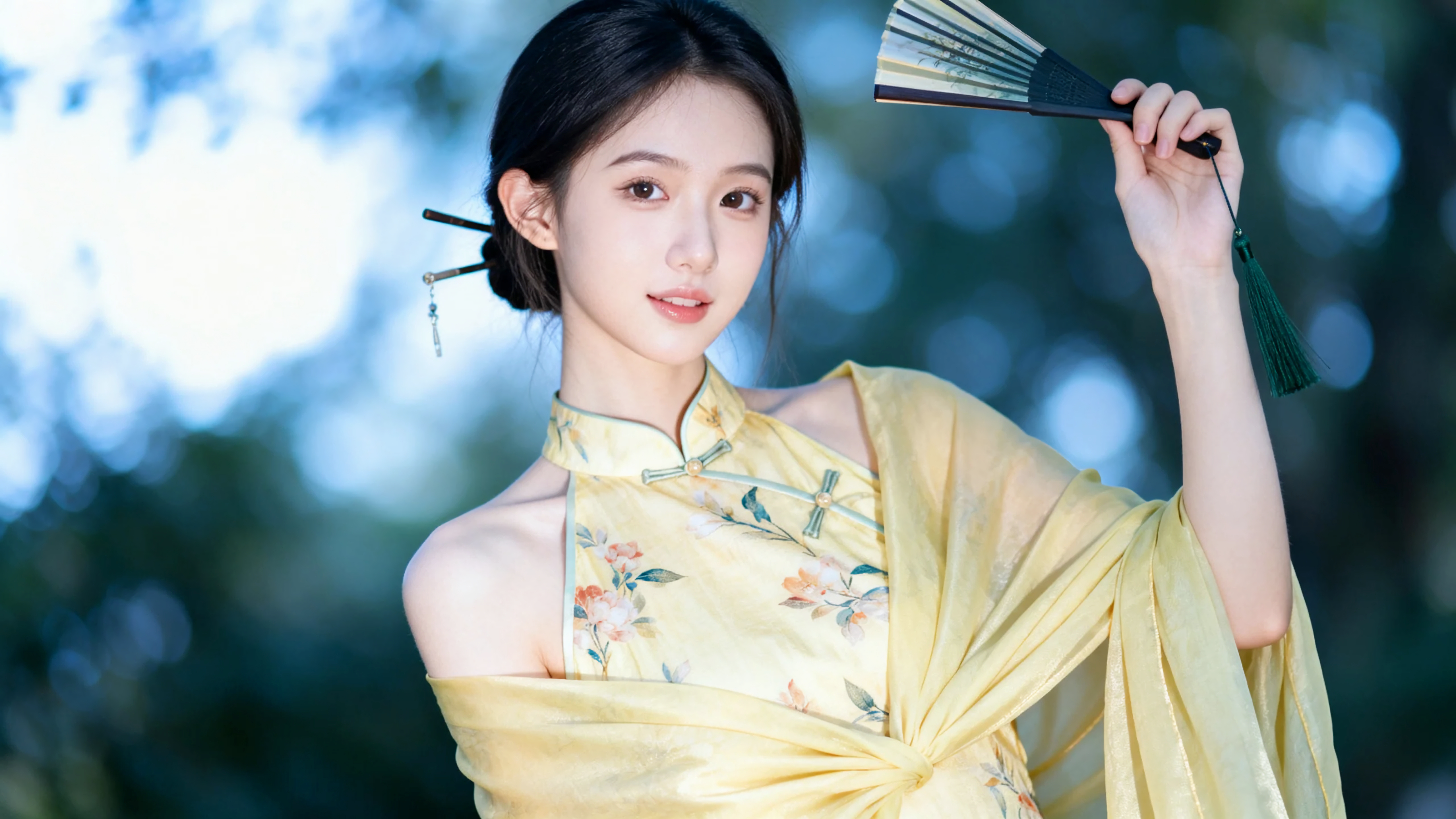 黄色旗袍美女