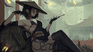雨中吸烟的未来女性 动态壁纸 | 作者：LuEl