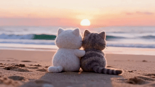 海边看夕阳的猫咪