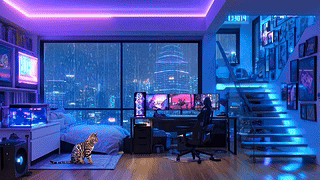 雨夜电脑房间