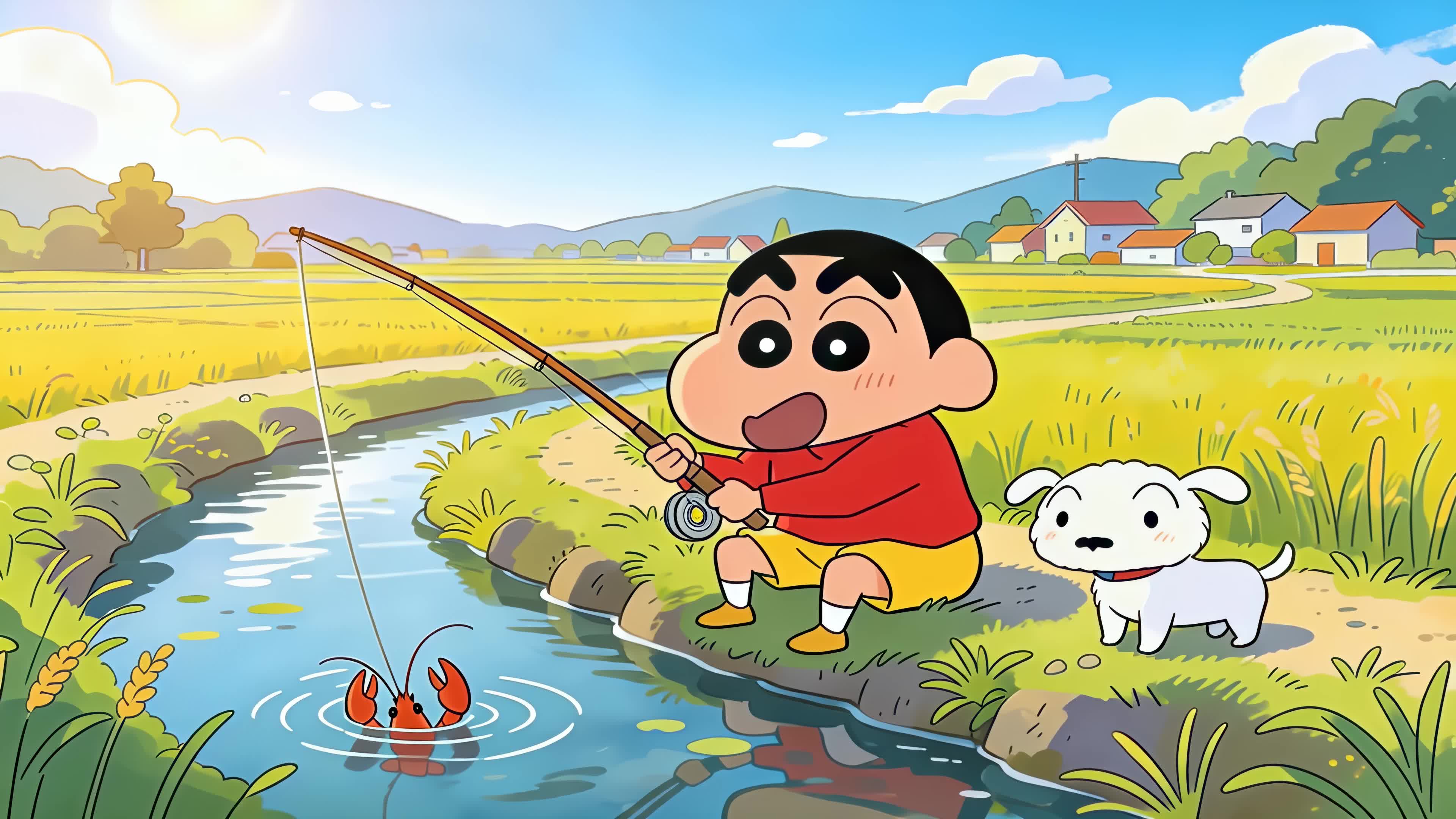 可爱蜡笔小新钓龙虾