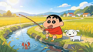 可爱蜡笔小新钓龙虾