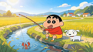 可爱蜡笔小新钓龙虾