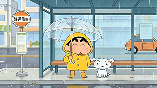 可爱雨天动漫车站小新