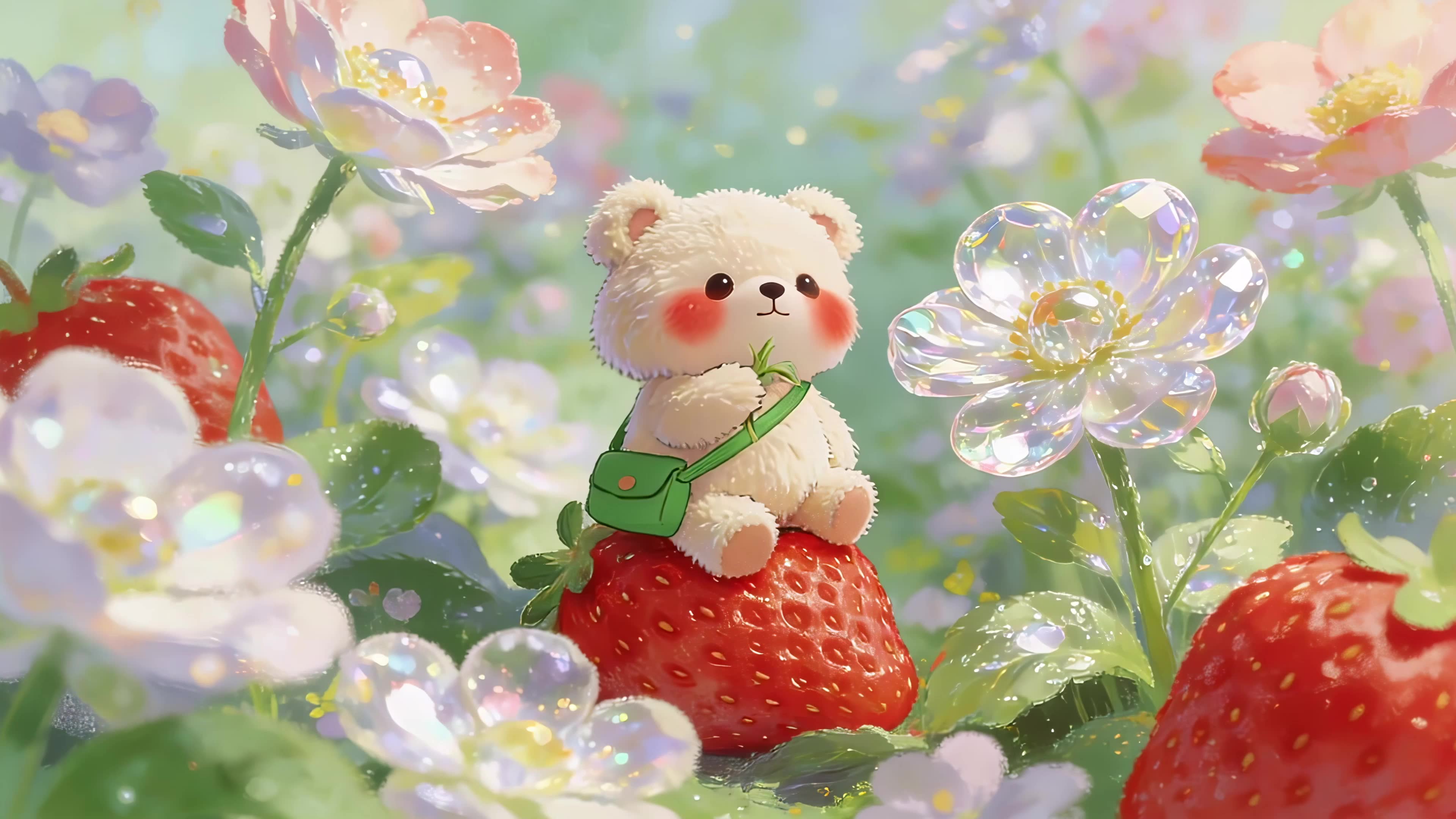草莓上的小熊