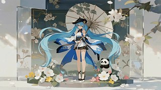 蓝色长发美女