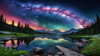 湖泊中的美丽风景，银河天空