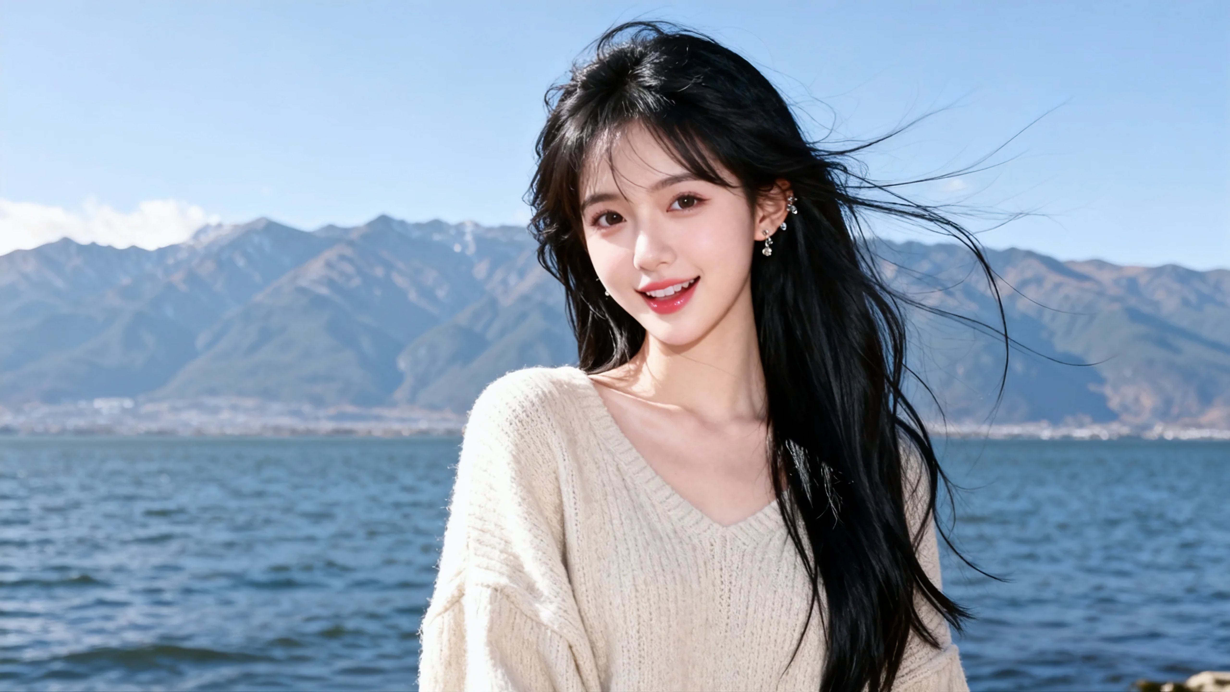 湖边甜美气质美女