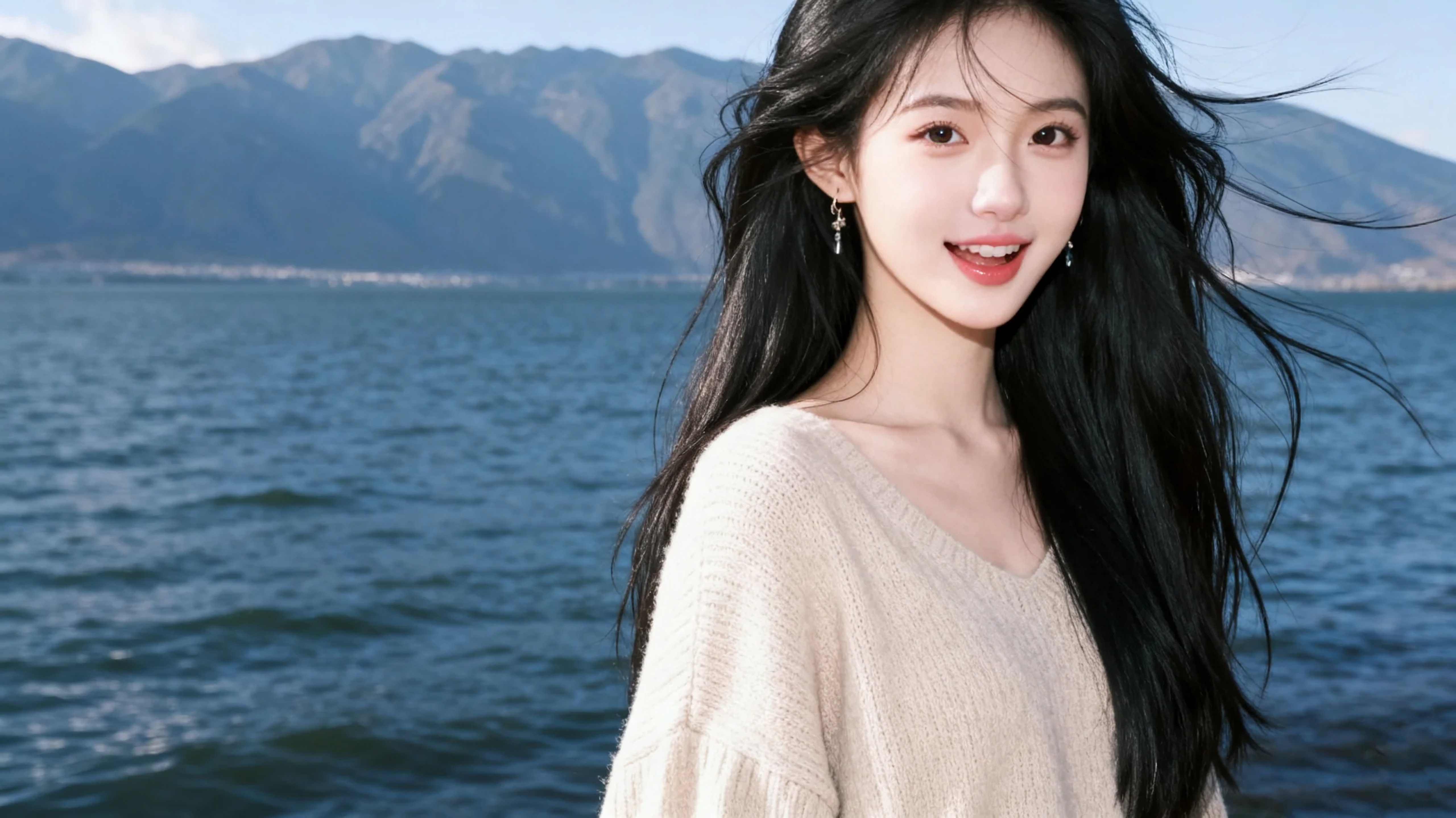 湖边甜美气质美女