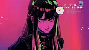 蒸汽波动漫女孩（媒体播放器 + 时间和日期） 动态壁纸 | 作者：succuboi
